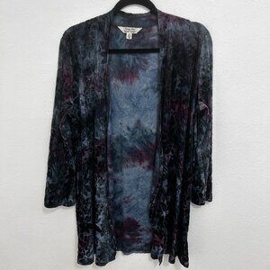 Krazy Kat Blue Floral Velvet Burnout Open Cardigan Art To Wear Boho Fairy Grunge